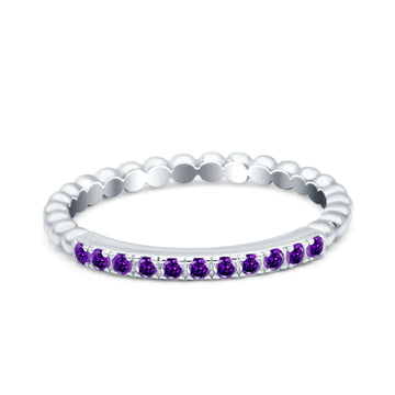 Half Eternity Wedding Band Ring Round Simulated Amethyst CZ 925 Sterling Silver